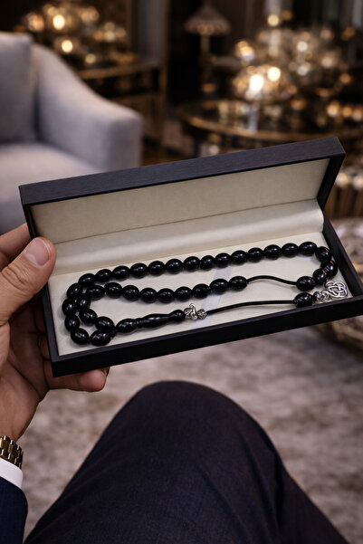 Generic A luxurious and elegant black rosary with a stylish box – a sophistic...