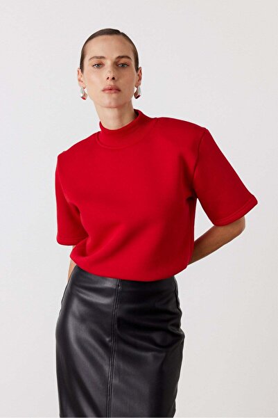 FACETTE Mock Neck bodysuit sweatshirt red