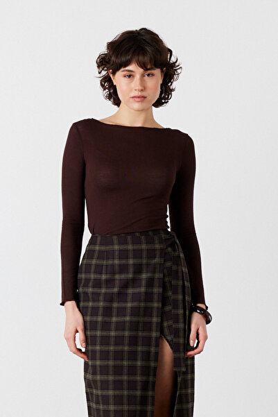 FACETTE Pamuk komad Proziran haljina sa lađastim izrezom, gorko smeđa