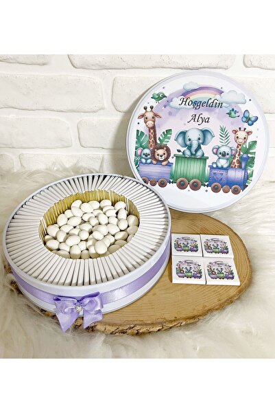 Sweet Story 150 Adet+200 Gr Draje Safari Temalı İsme Özel Hoşgeldin Kız Bebek...