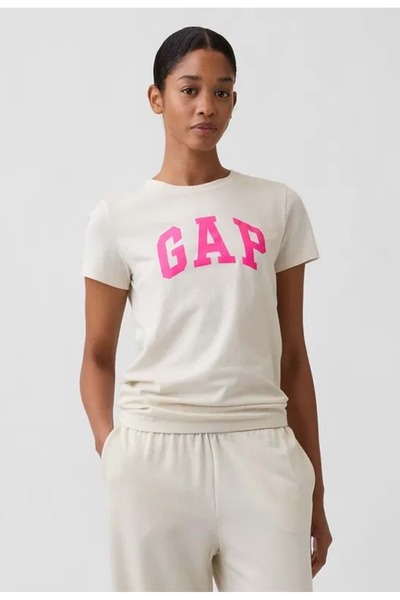 GAP Logo T-Shirt 729555 V-Gap Ss Clsc Tee Women's T-Shirt Beige