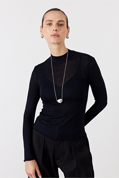 FACETTE Pamuk komad Proziran Visoka kragna Telo crno