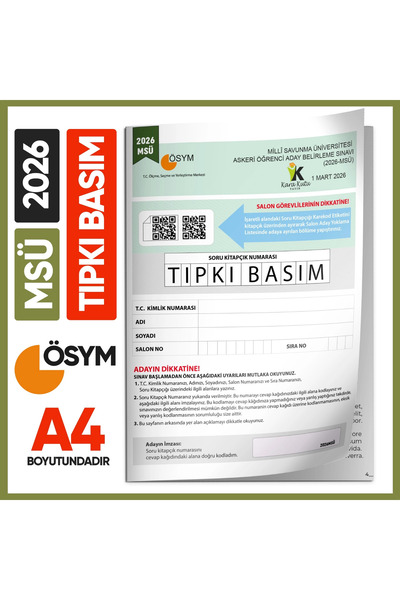 Karakutu Yayınları 2026 MSÜ ÖSYM Tıpkı Basım Çıkmış Soru Deneme Kitapçığı PDF...