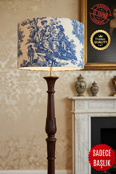 Allians Vintage tarzda Toile de Jouy desenli şık lambader başlığı