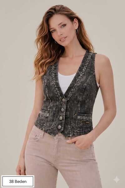 Vintage BOHEM STİL DENİM KOT KADIN YELEK