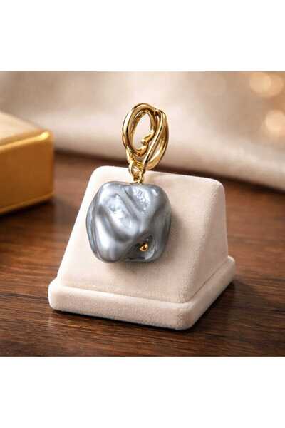 LUMİAAURA ALTIN KAPLAMA AÇILABİLİR KLİPSLİ GRİ BAROK İNCİ CHARM