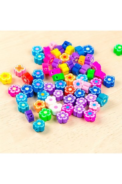 Armada 50 Pieces of Mixed Color Floral Print Hole Fimo Dough Beads (Diameter: 8mm)
