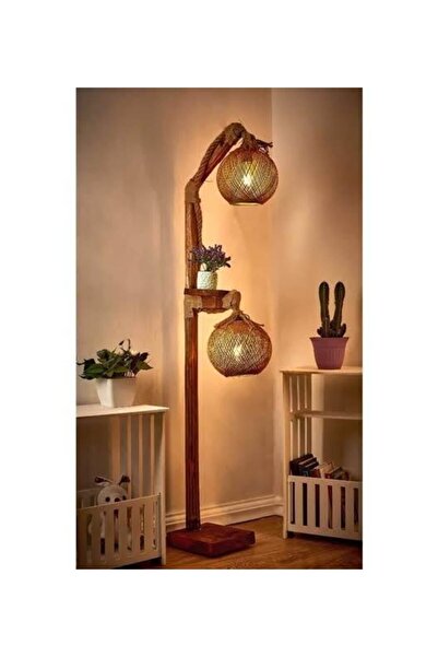Allians Ahşap Ağaç Tasarımlı 2 Başlıklı Gece Lambası, Şık ve Fonksiyonel Deko...