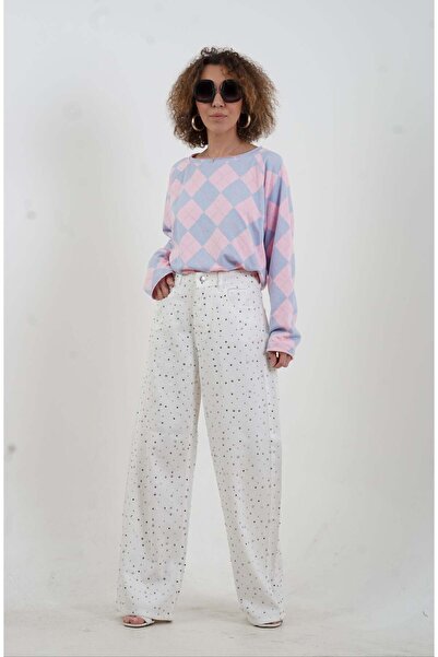 Zelish My Sister Beyaz Taşlı Denim Pantolon
