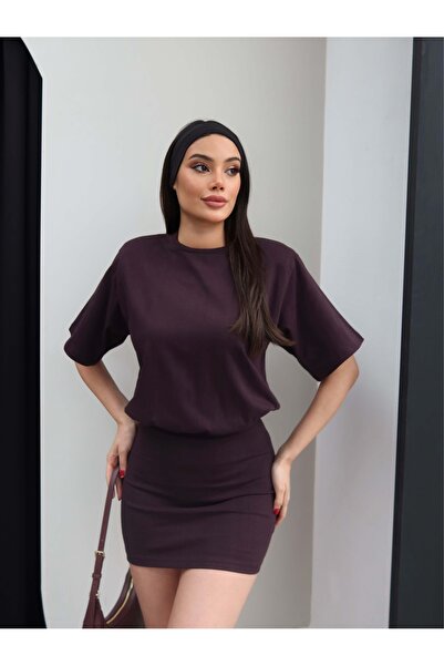 ESRAHELVACI Bisiklet Yaka Bel Oturtmalı Mini Elbise