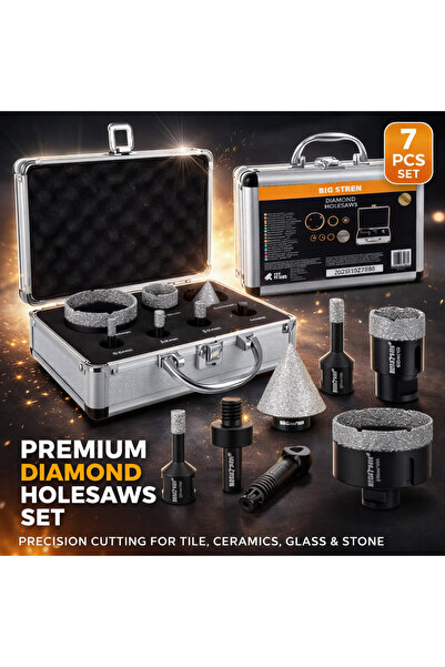 Bigstren 7-piece diamond core bit set, M14, 6–68 mm + conical cutter 2–50 mm,...