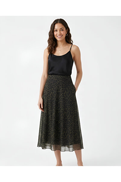 BLOUSE Haki Leopar Desenli Midi Boy Etek