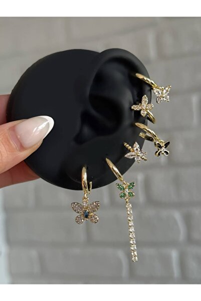 h&b design jewel Kelebekli Suyolu Detaylı 6 Lı Küpe Seti