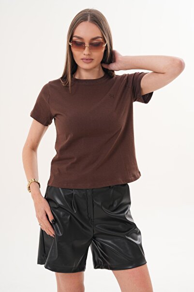 ŞİMAL تي شيرت نسائي بياقة دائرية مطرز بفيونكة 260134 -