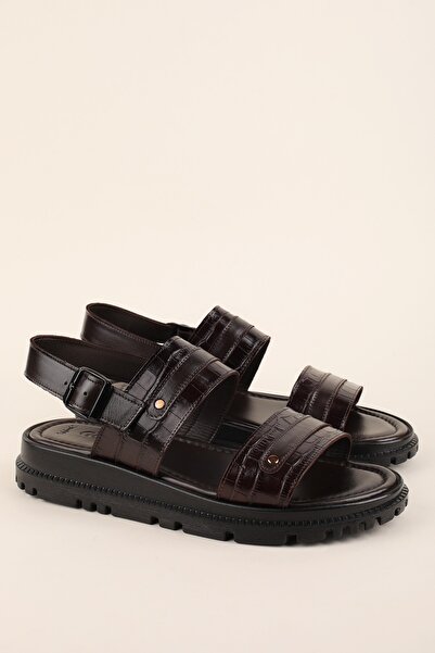 Gondol Men's Genuine Leather Daily Comfortable Sole Slipper Hkm.186 Brown