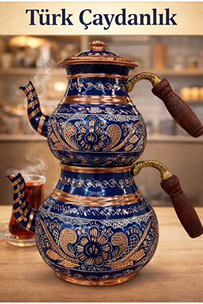 SOBACI AYDIN EL YAPIMI İŞLEMELİ BAKIR ÇAYDANLIK TAKIM BÜYÜK 2.8
