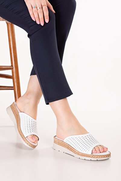 Gondol جلد أصلي حذاء بكعب إسفيني دويلي ديلي شبشب rh.441 أبيض