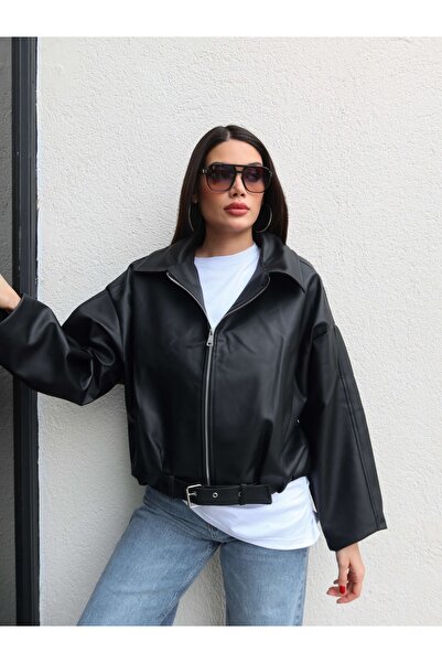 ESRAHELVACI Balon Kol Belt Detail Leather Jacket