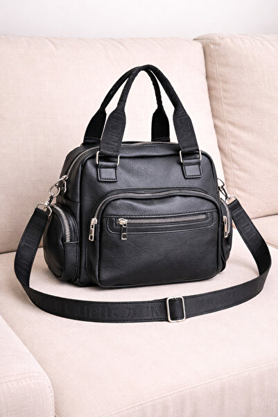 MILANOFOX Geantă neagră pentru femei cu piele sintetică coloane de curele și ...