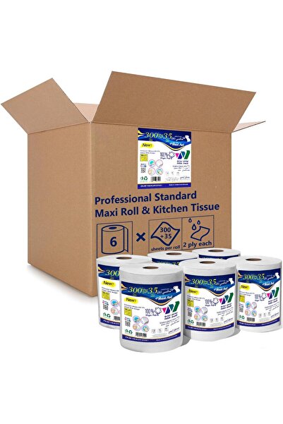 lotus alwadi Classic White Maxi Roll Embossed 2ply 6 x 300+35 Sheets, 6 Rolls
