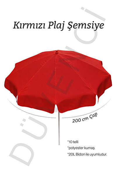 Düvenci Kırmızı Plaj Şemsiyesi 200 cm çap /10 telli, Polyester Kumaş