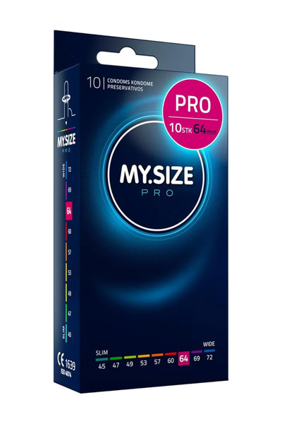 Mysize PRO واقيات ذكرية رفيعة للغاية، 10 قطع (مقاس 64) - عديمة الرائحة، تدوم ...