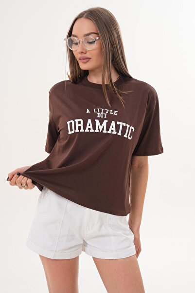 ŞİMAL Γυναικείο μπλουζάκι με λεπτομέρεια στάμπας και λαιμόκοψη ποδηλάτου, ove...