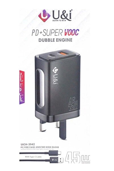 u & i U&i BORN TO WIN 45W PD+ Super Fast Charger, Dual Port Type-C