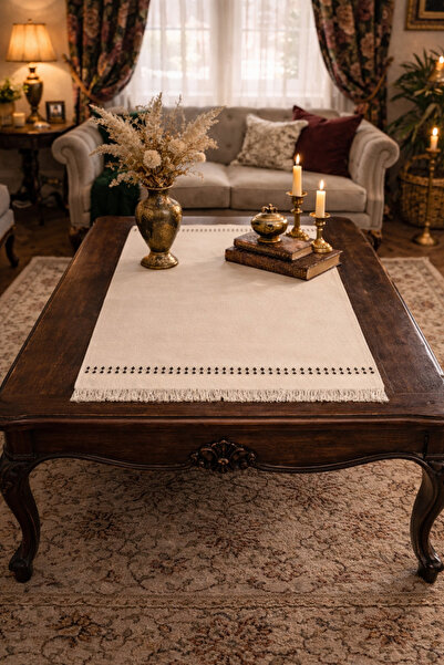 bysezerozer EL İŞLEMESİ KETEN RUNNER SEHPA ÖRTÜSÜ (50*100cm)