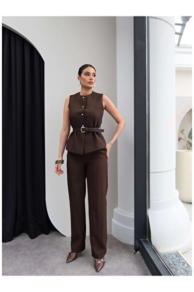 ESRAHELVACI مجموعة السراويل سترة مربوطة