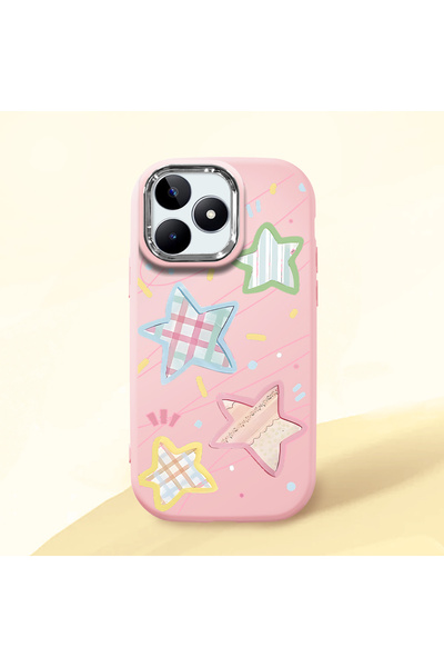 CHICASELUX Pink Soft Silicone Phone Colorful Stars with Camera Protection Com...