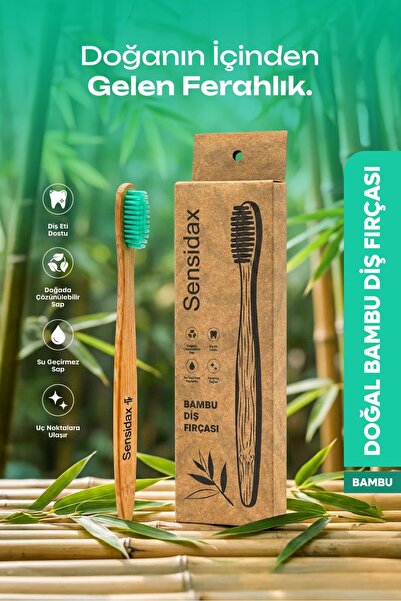SENSİDAX Doğal Bambu Diş Fırçası Turkuaz-Orta-Medium-1 Adet
