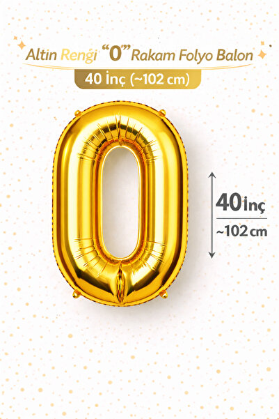Folyo Balon 40 inç Altın Gold Renk "0" Rakamı Numarası 102 cm Doğum Günü Parti Balonu