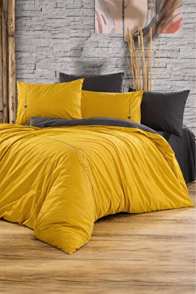 Çeyiz Diyarı Lovely Reversible Double Duvet Cover Set Mustard