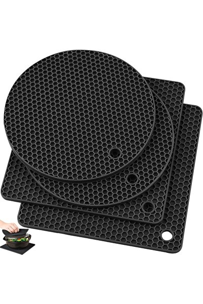 Arabest عبوة من 4 قطع من حصائر الطهي المصنوعة من السيليكون الأسود، وسادات مطب...