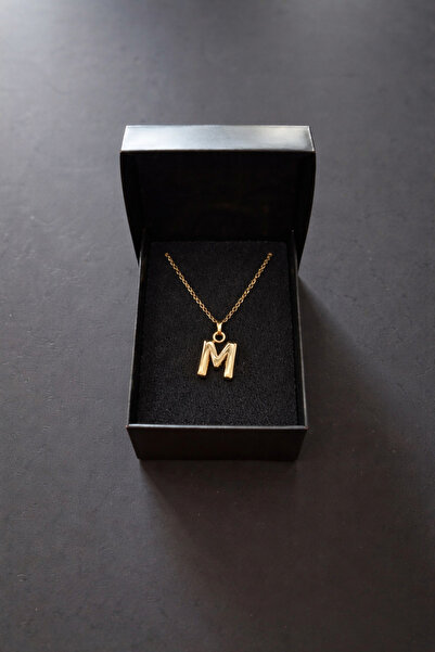 BEKAZEN M Harfli Balon Harf Kolye Kadın Altın Renk Çelik Zincirli Minimal Har...