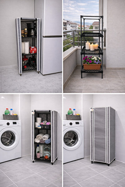 CimriKese Plastik Raf Ünitesi, Kapaklı Plastik Raflı Bez Dolap, Mutfak, Banyo...