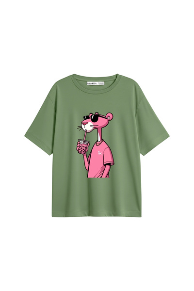 Bak Moda Pink Panther V2 με τύπωμα Πράσινο Γυναικείο Μπλουζάκι με Άνετη Εφαρμογή