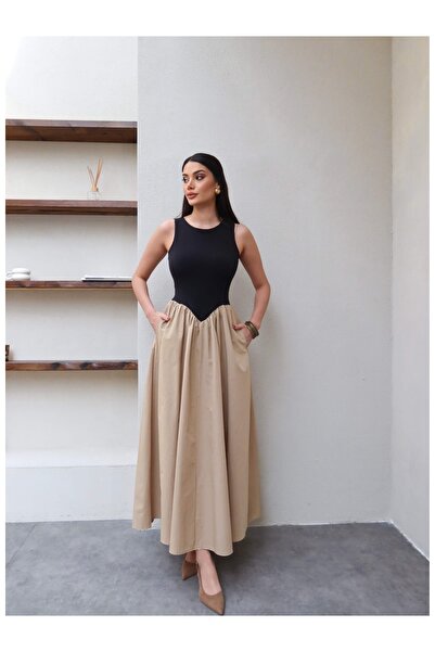 ESRAHELVACI فستان بدون أكمام بجيوب قصة بشكل جرس