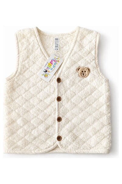 Welkin Fashion Ayıcık Nakışlı Welsoft Ekru Unisex Kolsuz Yelek 6-9-12 18 Ay