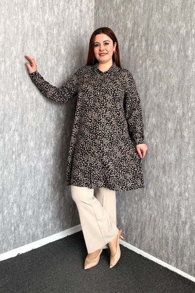 ModaPlaza Women's Leaf Pattern Plus Size Viscose Shirt 7514