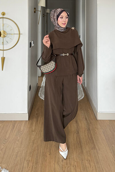 Tesettür Diyarı Tola Cupra Tansel Kumaş Şal Yaka Broşlu Tesettür Takım- Acı K...