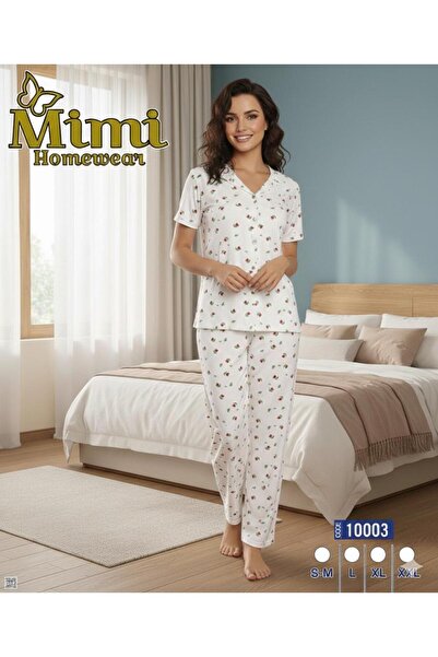 Mimi Homewear Set de pijamale albe cu model floral
