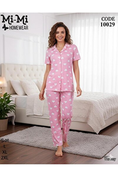 Mimi Homewear طقم بيجامة وايت هارت منقوش باللون الوردي
