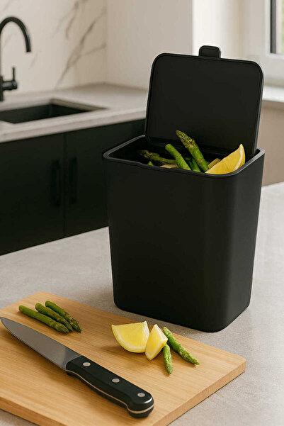 pirimanova monza Flip Banyo Mutfak Tezgah Üstü Çöp kovası - Siyah