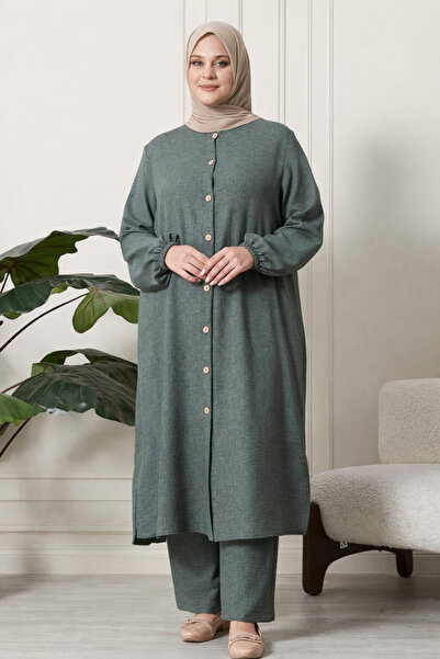 Ferace Γυναικείο Σετ Λινό Ayrobin 2 τεμαχίων σε Μεγάλο Μέγεθος (Τουνίκ - Παντ...