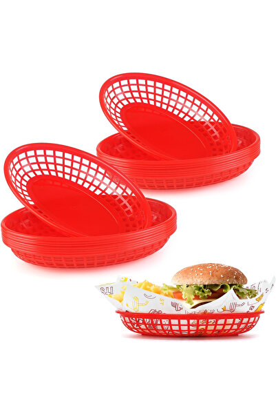 Akyüz Plastik 🍔 10'lu Plastik Hamburger Servis Sepeti – Fast Food Sunum Sepeti