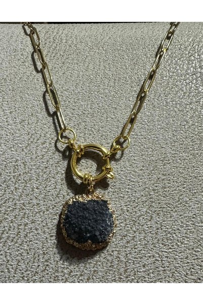 KARE ACCESORIES Gold Plated Paperclip Chain Druzy Stone Women's Necklace