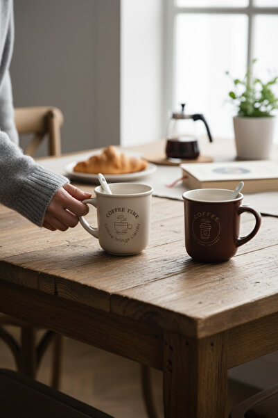 Bereketli Store 3’lü Porselen Kaşıklı Kupa 200 ml – Çay ve Kahve İçin Şık Por...