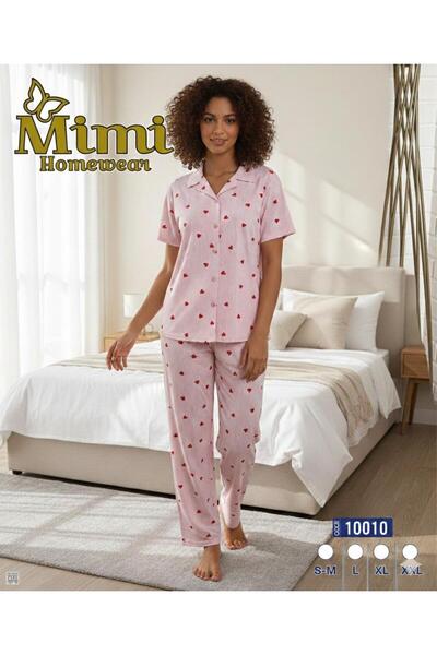 Mimi Homewear Σετ πιτζάμες ροζ με σχέδιο καρδιές